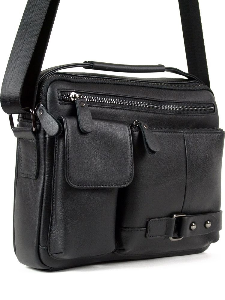 Мужская сумка планшет через плечо из натуральной кожи черная 29х22х6 см  #1
