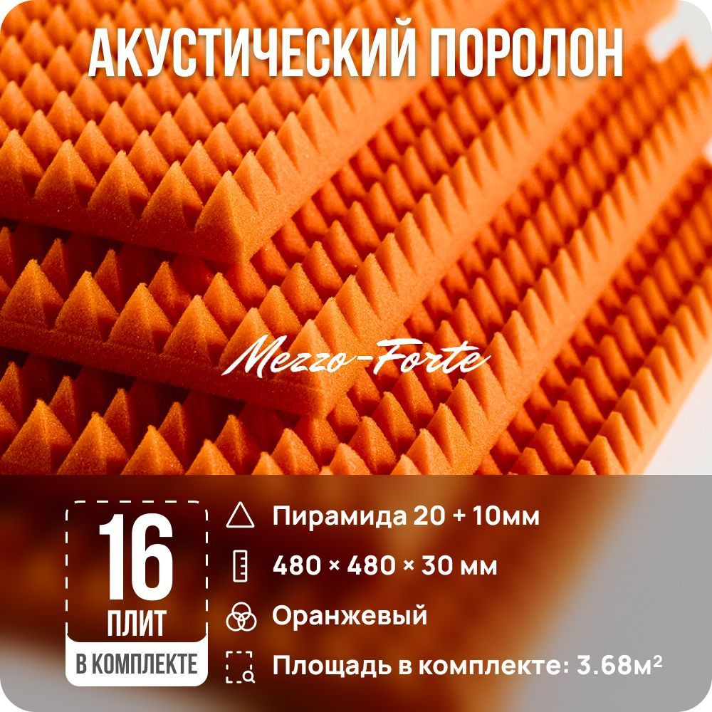 Акустический поролон Пирамида 30мм / 16 шт. по 480х480х30мм / Цвет темно-серый  #1