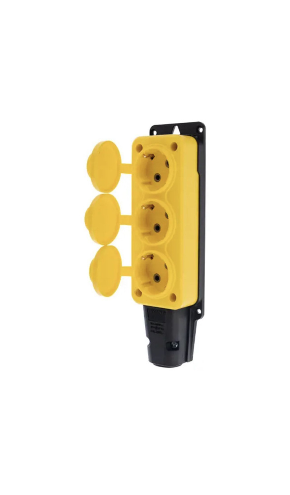 Колодка электрическая для удлинителя колодка трехместная NE-AD 3-нг с/з с крышками 16А, IP54, желтый/черный #1