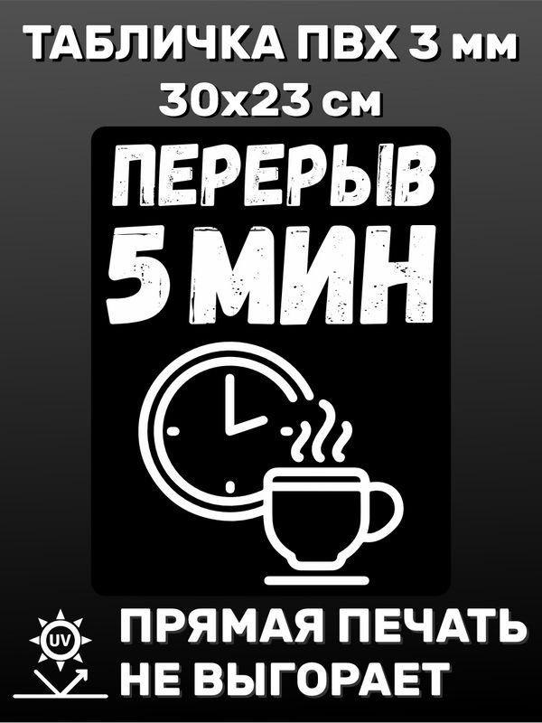 Табличка информационная - Перерыв 5 минут 30х23 см #1