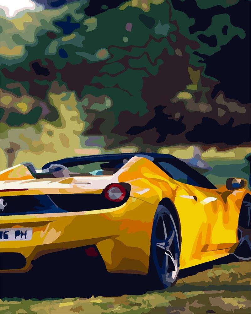 Картина по Номерам на Холсте 40х50 Желтый Ferrari Спортивное авто /Раскраска по номерам Набор для творчества #1