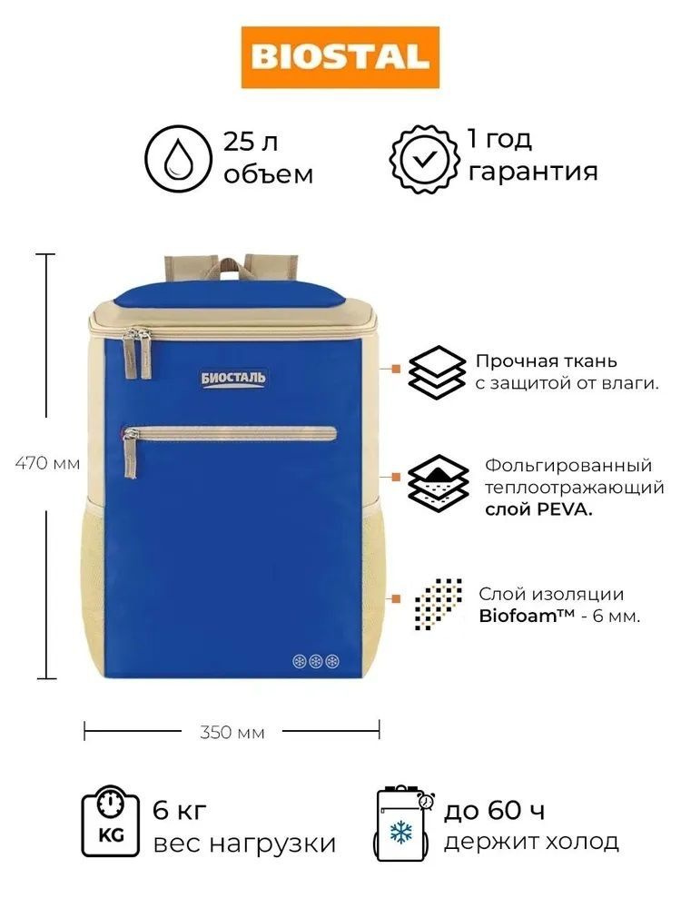 Рюкзак-холодильник Biostal Турист, синий, 25 л TR-25B #1
