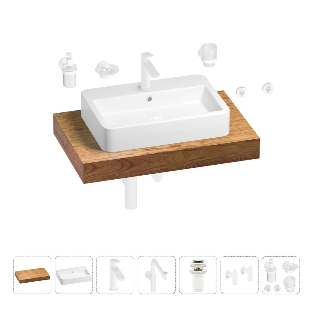 Комплект мебели для ванной комнаты с раковиной Wellsee Genuine Tree 201018055: столешница, раковина, #1
