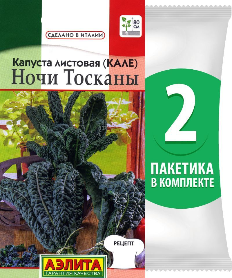 Семена Капуста листовая (кале) Ночи Тосканы, 2 пакетика по 0,2г/60шт в каждом  #1