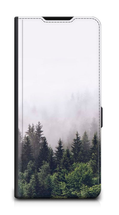 Чехол-книжка на Realme C53/C51/Note 50 / Реалми С53/С51/Нот 50 с принтом "Туманные деревья", черный  #1