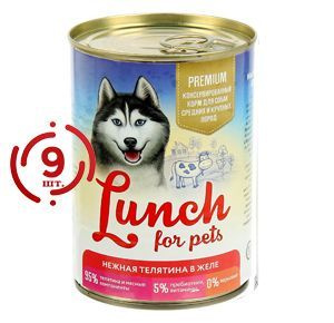 Корм для собак влажный Lunch for Pets говядина с сердцем, кусочки в желе (400гр*9шт)  #1