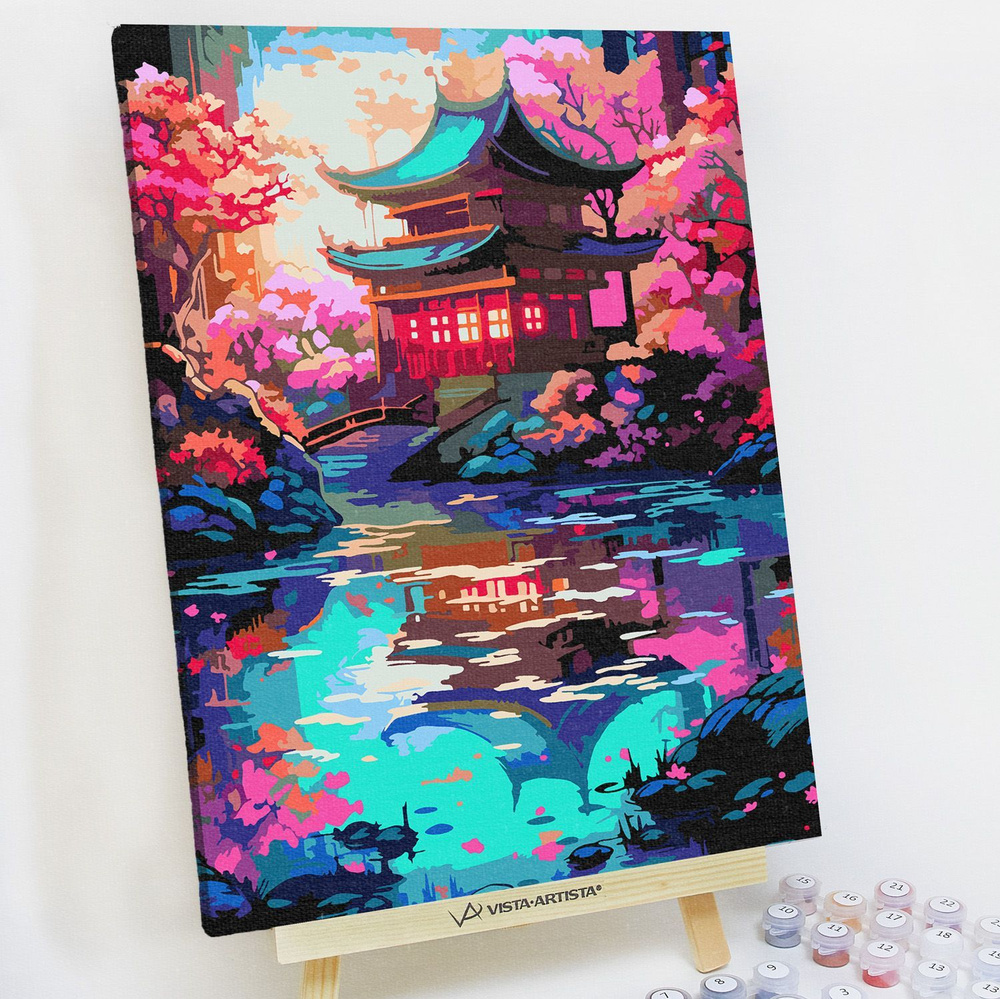 Картина по номерам, холст на подрамнике - Японская Пагода 30x40 см.  #1