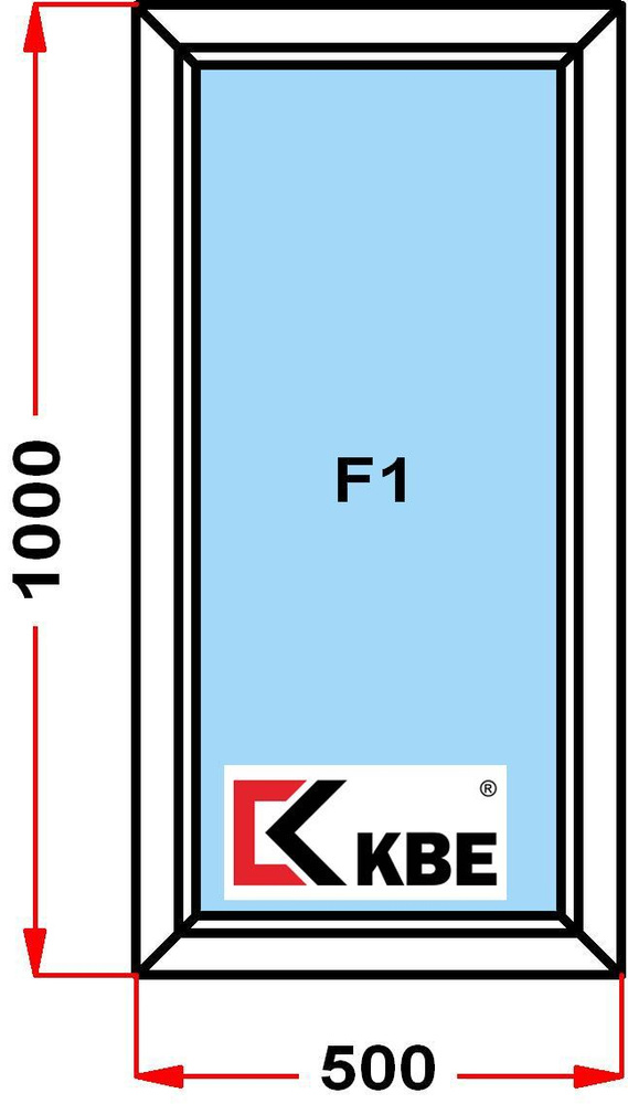 Окно пластиковое KBE 58 мм (1000 x 500), не открывающееся, стеклопакет из 2х стекол  #1