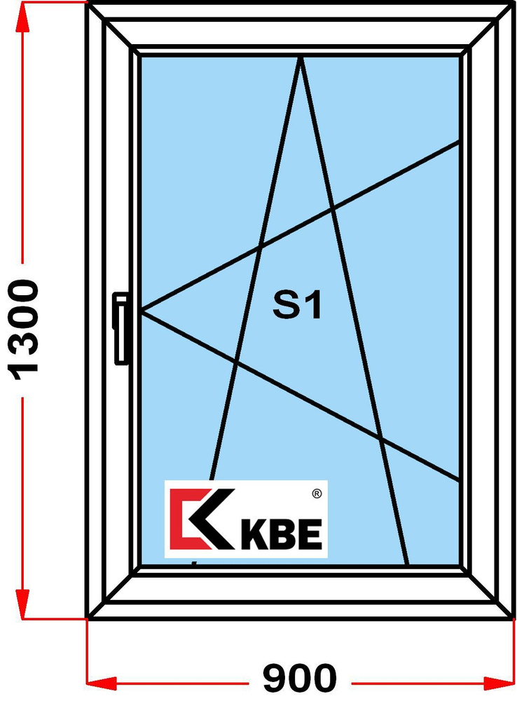 Окно пластиковое KBE 58 мм (1300 x 900), с поворотно-откидной створкой, стеклопакет из 3х стекол  #1