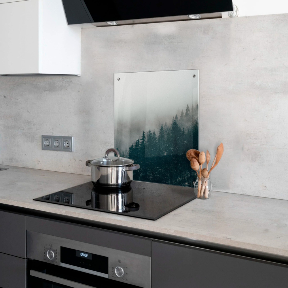 Защитный экран от брызг на плиту "Горы 2" 500х600 мм. Стеновая панель для кухни из закаленного стекла. #1