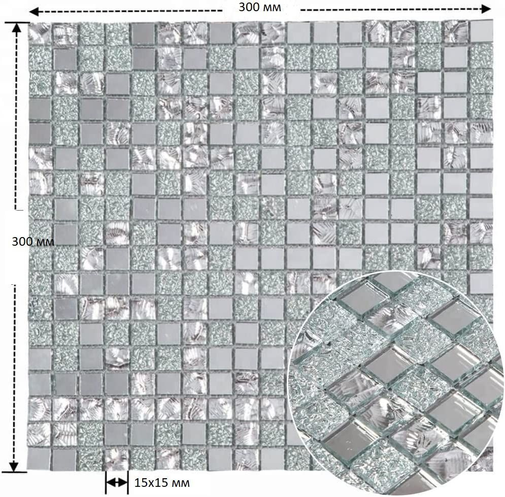 Зеркальная плитка мозаика Surface 300х300 мм (уп. 6 шт) /на сетке /с элементом 15х15 мм/ толщина 4 мм #1