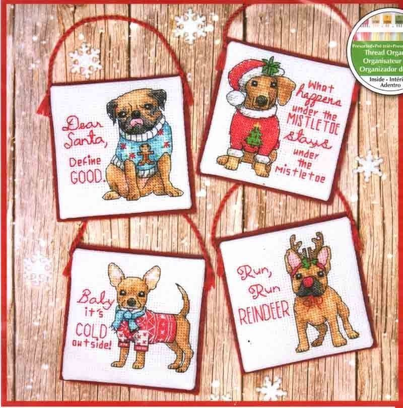 Набор для вышивания Dimensions 70-08972 Christmas Pups. Ornaments Рождественские щенки  #1