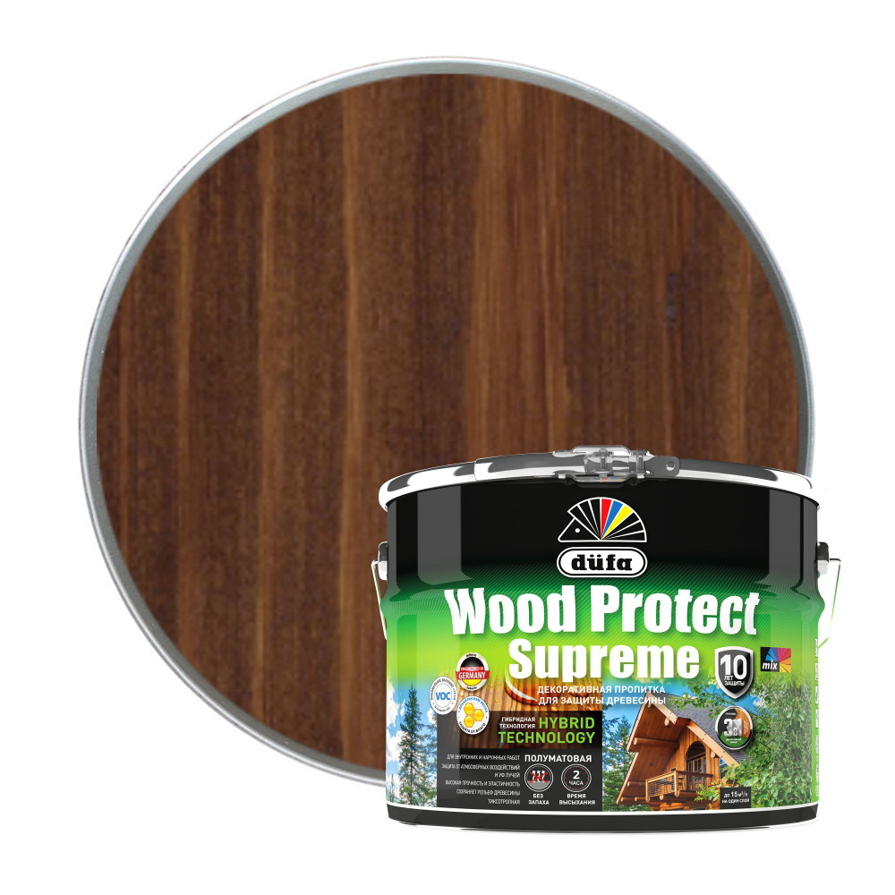 Пропитка декоративная для защиты древесины алкидная Dufa Wood Protect Supreme орех 9 л  #1