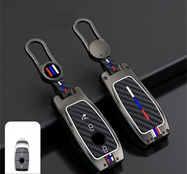 Чехол для ключа Mercedes / Мерседес Carbon 3 кнопки Grey new #1