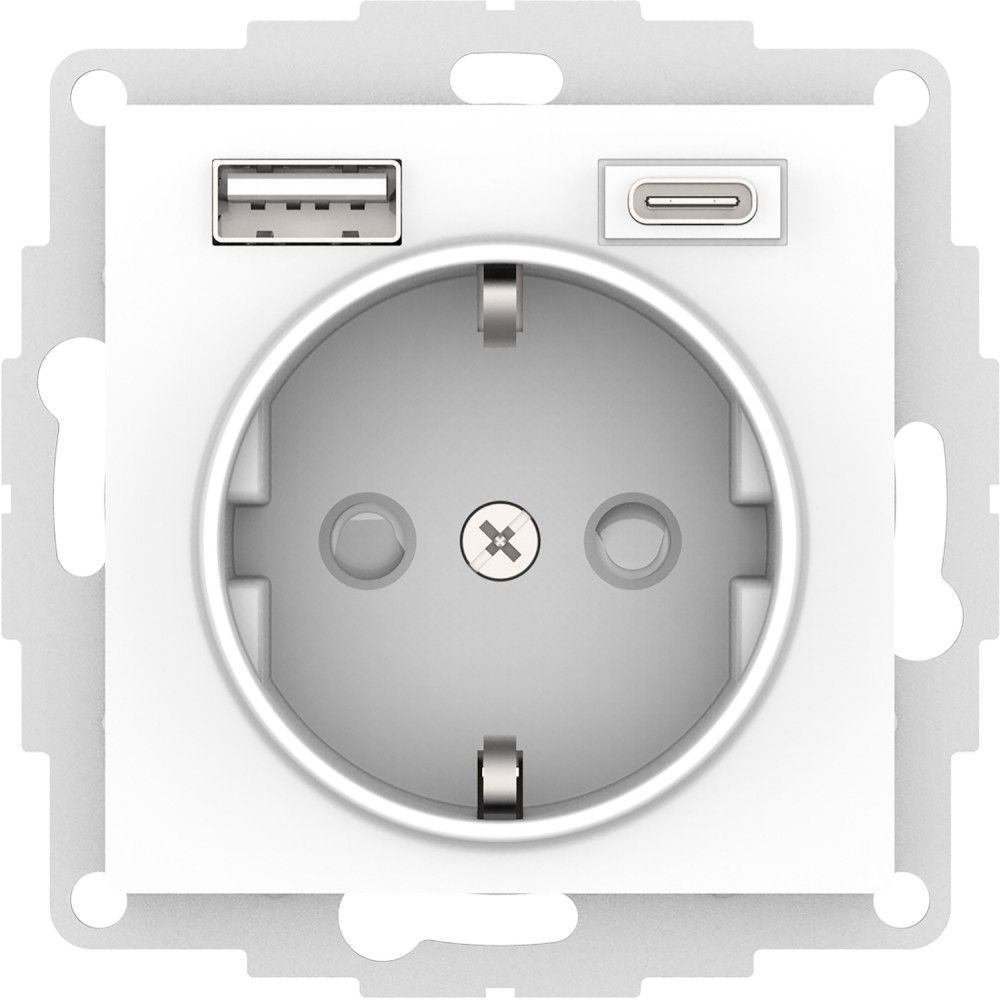 Розетка электрическая с зарядным устройством USB-A+C, Schneider Electric Atlas Design (Белый)  #1