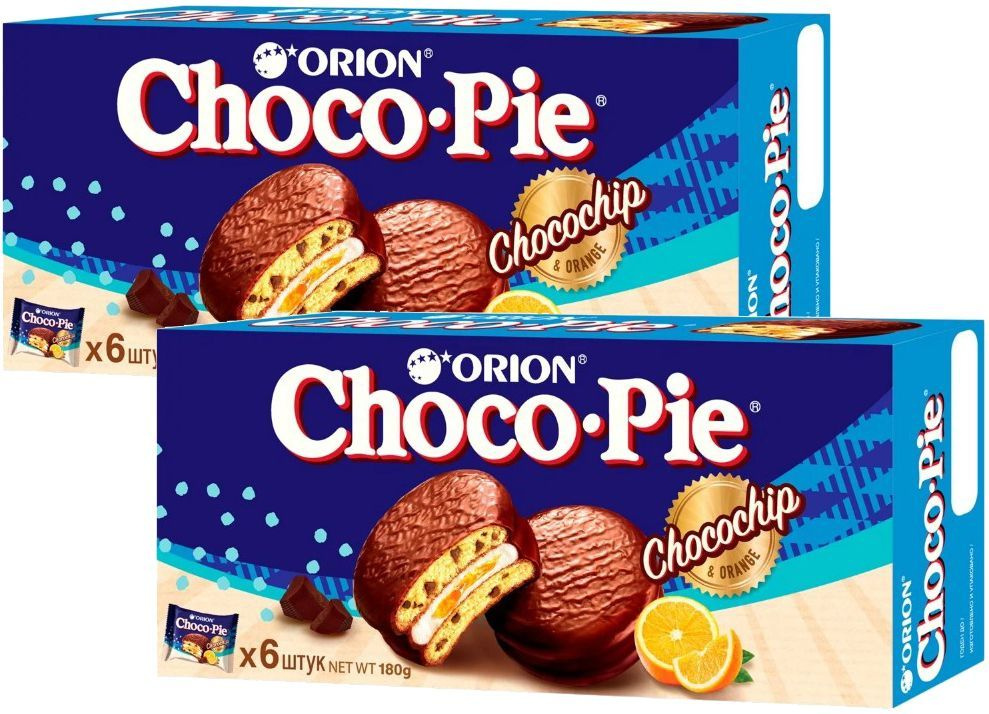 Бисквитные пирожное Orion Choco Pie ChocoChip Orange, 2 пачки по 180 г #1