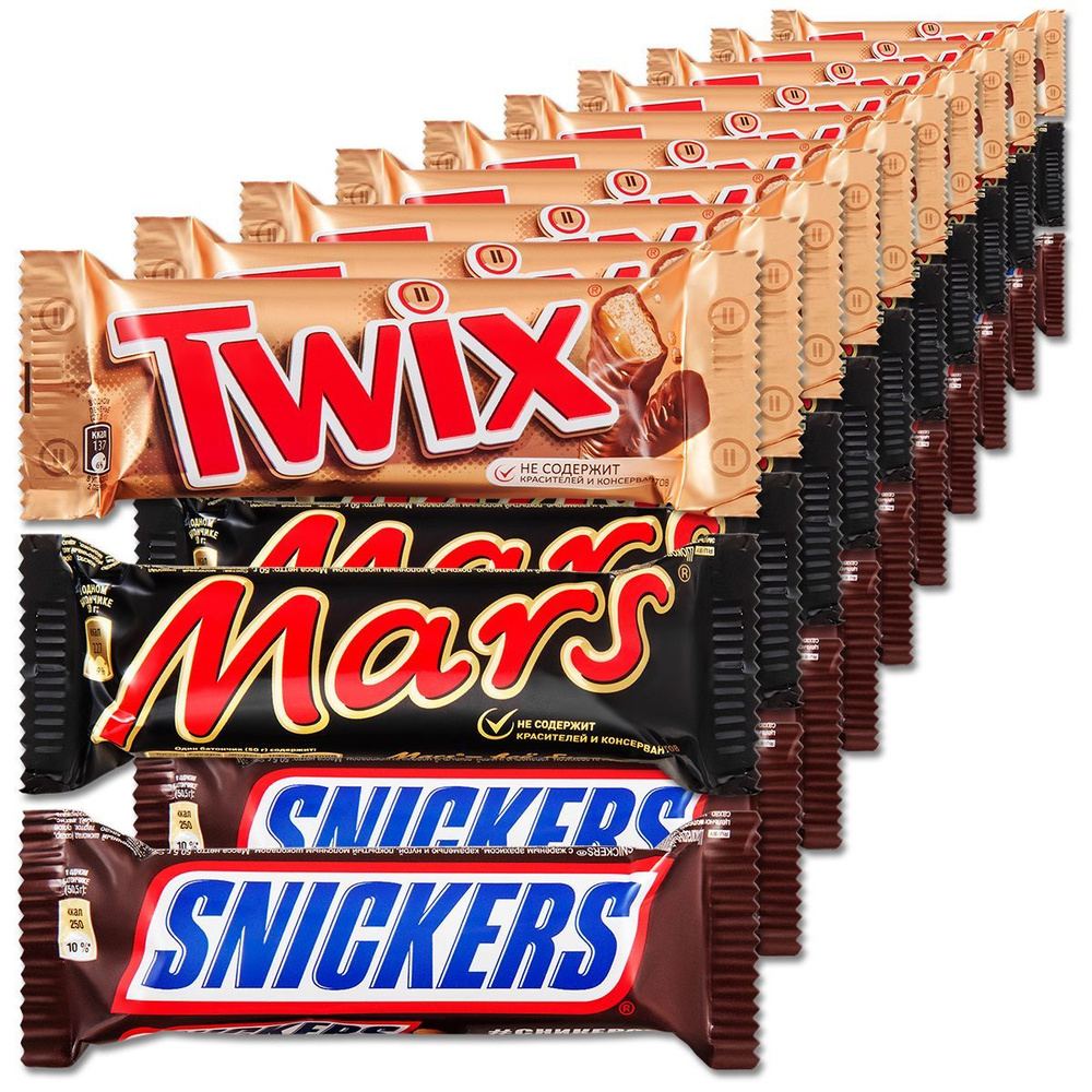 Набор шоколадных батончиков Твикс, Марс, Сникерс, 30 шт. #1