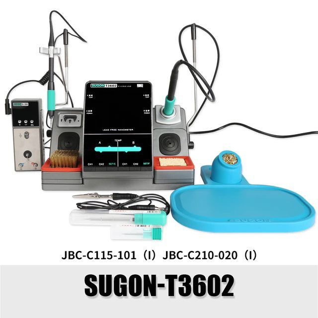 Паяльная станция SUGON T3602, 240Вт, в комплекте с двумя ручками (С115/С210), с жалами (JBC C115, JBC #1