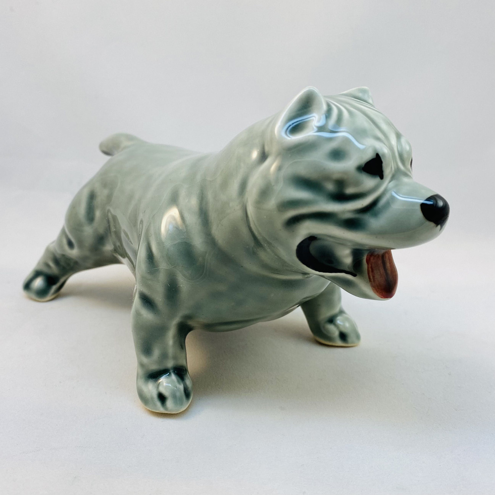 Статуэтка фарфоровая декоративная собака булли серый #1