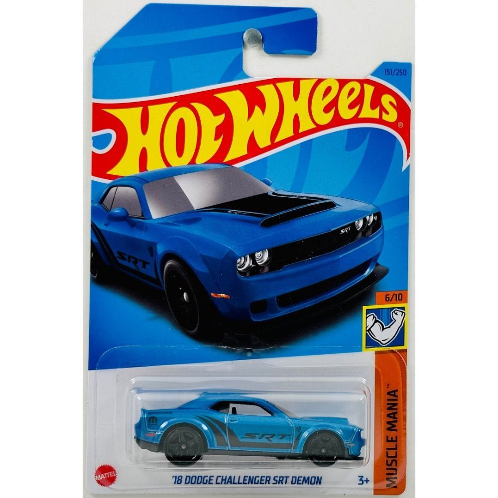 HKJ54 Машинка металлическая игрушка Hot Wheels коллекционная модель 18 DODGE CHALLENGER SRT DEMON синий #1