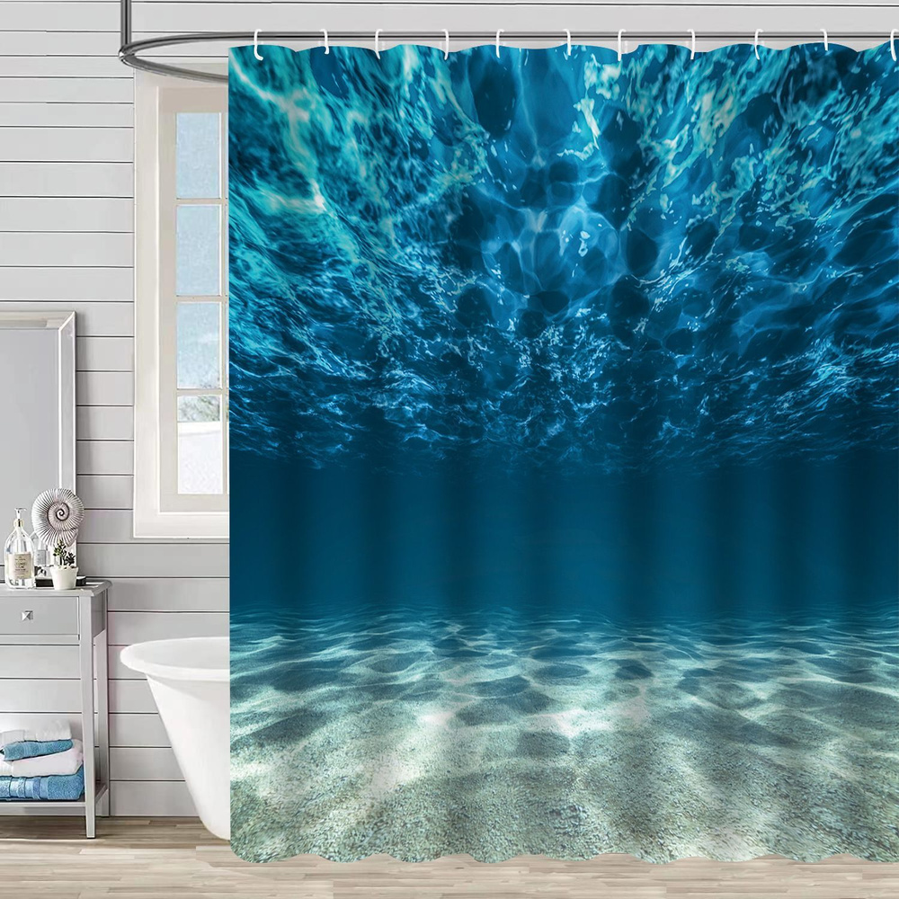 Штора (занавеска) для ванной / душа водоотталкивающая тканевая с кольцами 180 x 180 см Океан под водой #1