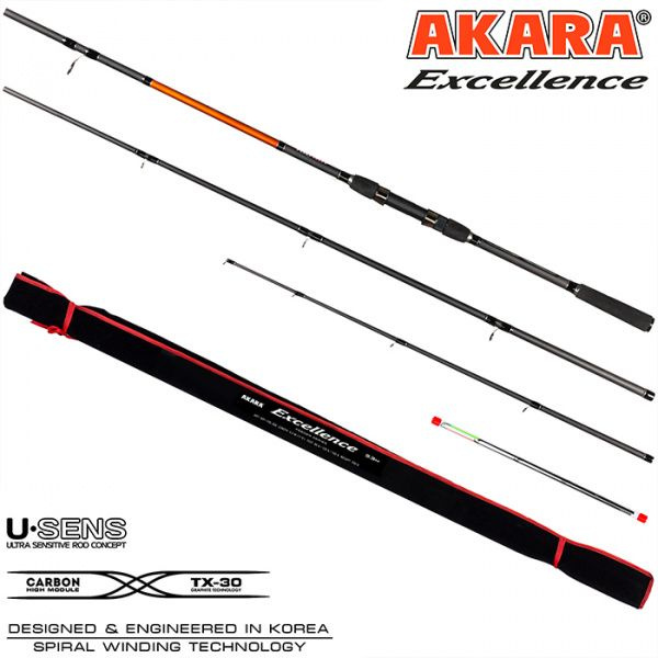 Удилище штекерное угольное фидерное 3 колена Akara Excellence Feeder TX-30 (90-120-150) 3,9 м  #1