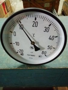 Термометр стрелочный биметаллический ТБП160Ю -20...+60С, М20х1,5/шток 400 мм с гильзой  #1