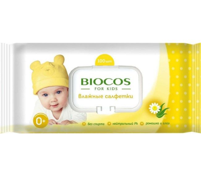 Влажные салфетки детские BioCos с клапаном, 100 шт #1