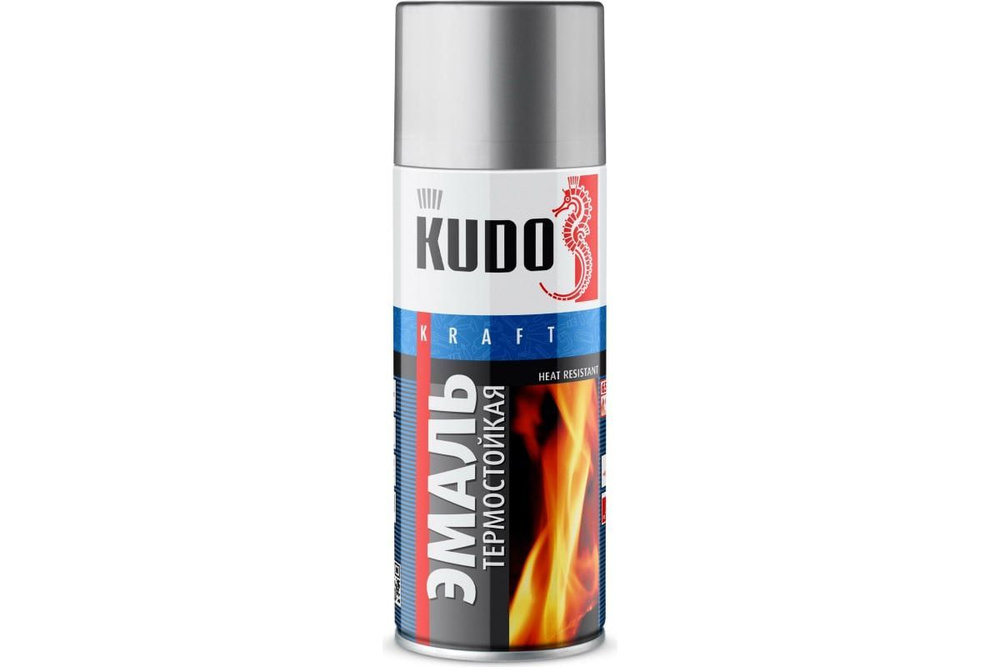 KUDO Аэрозольная краска аэрозольная краска, до 800°, Матовое покрытие, 0.52 л, 0.37 кг, серебристый  #1