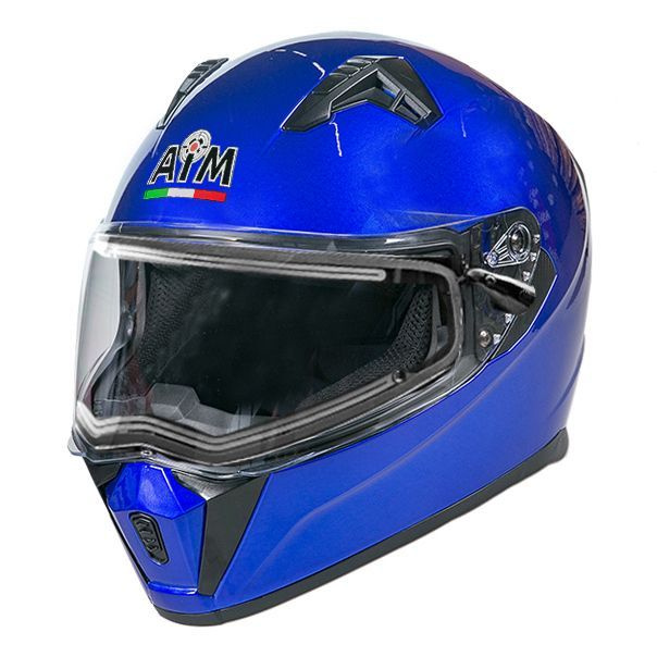 Шлем снегоходный интеграл синий глянец AIM JK320 SOLID L(59-60) визор с электроподогревом+прозрачный #1