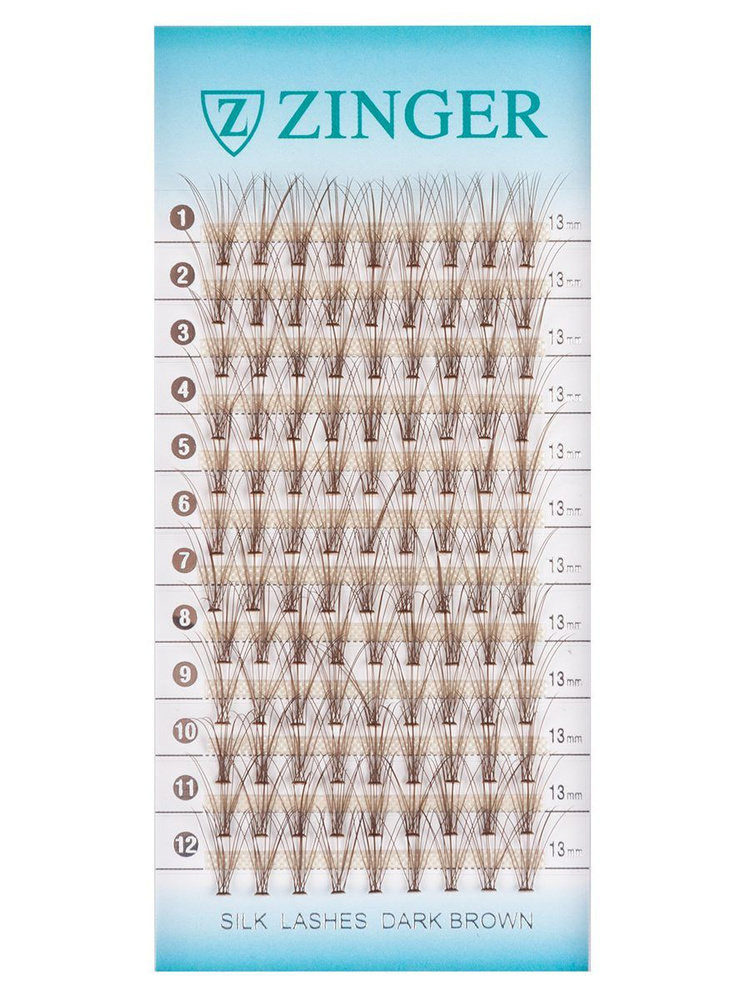 Zinger Пучковые ресницы из шёлка MIX 6,5 - 13 мм, 10 шт в пучке, коричневые  #1