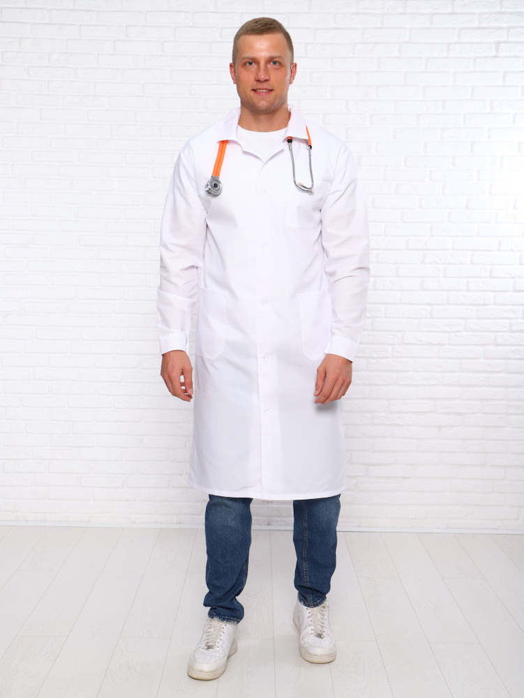 Немнущийся халат медицинский/ мужской халат врача/ лабораторный халат .