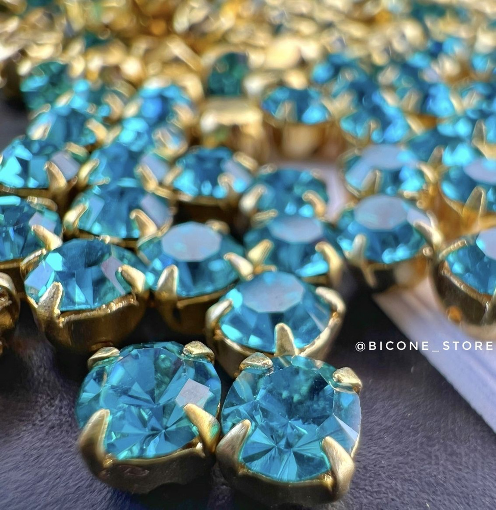 Шатон в оправе ss16(4мм) Preciosa (25 шт) Blue Zircon/Gold. Стразы #1