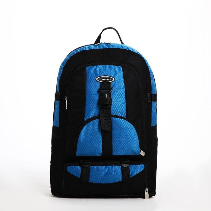 Рюкзак туристический на молнии, 5 наружных карманов, цвет чёрный/синий  #1