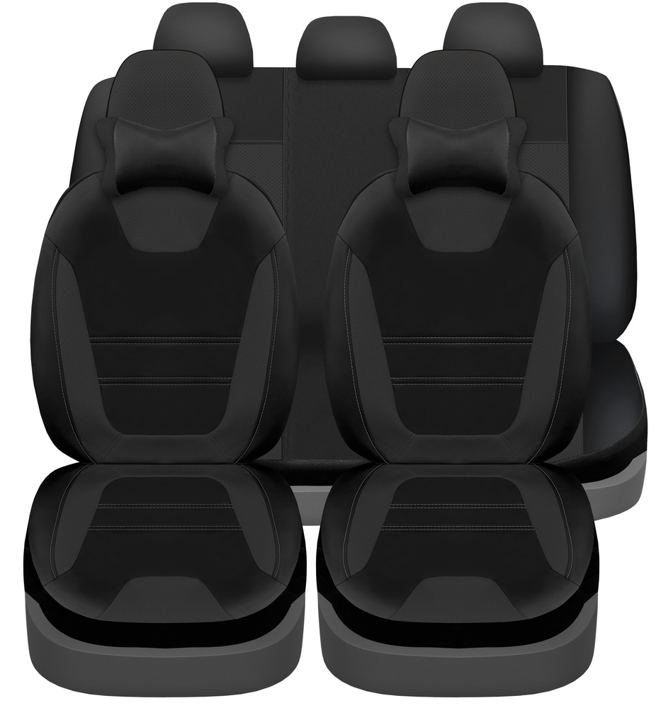 Универсальные автомобильные чехлы на весь салон из экокожи DACOTA цвет ЧЕРНЫЙ с черной перфорированной #1
