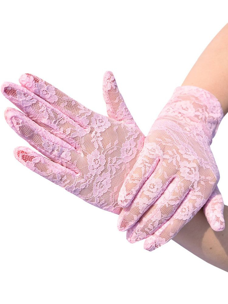 Перчатки кружевные женские розовые / прозрачные, перчатки  #1