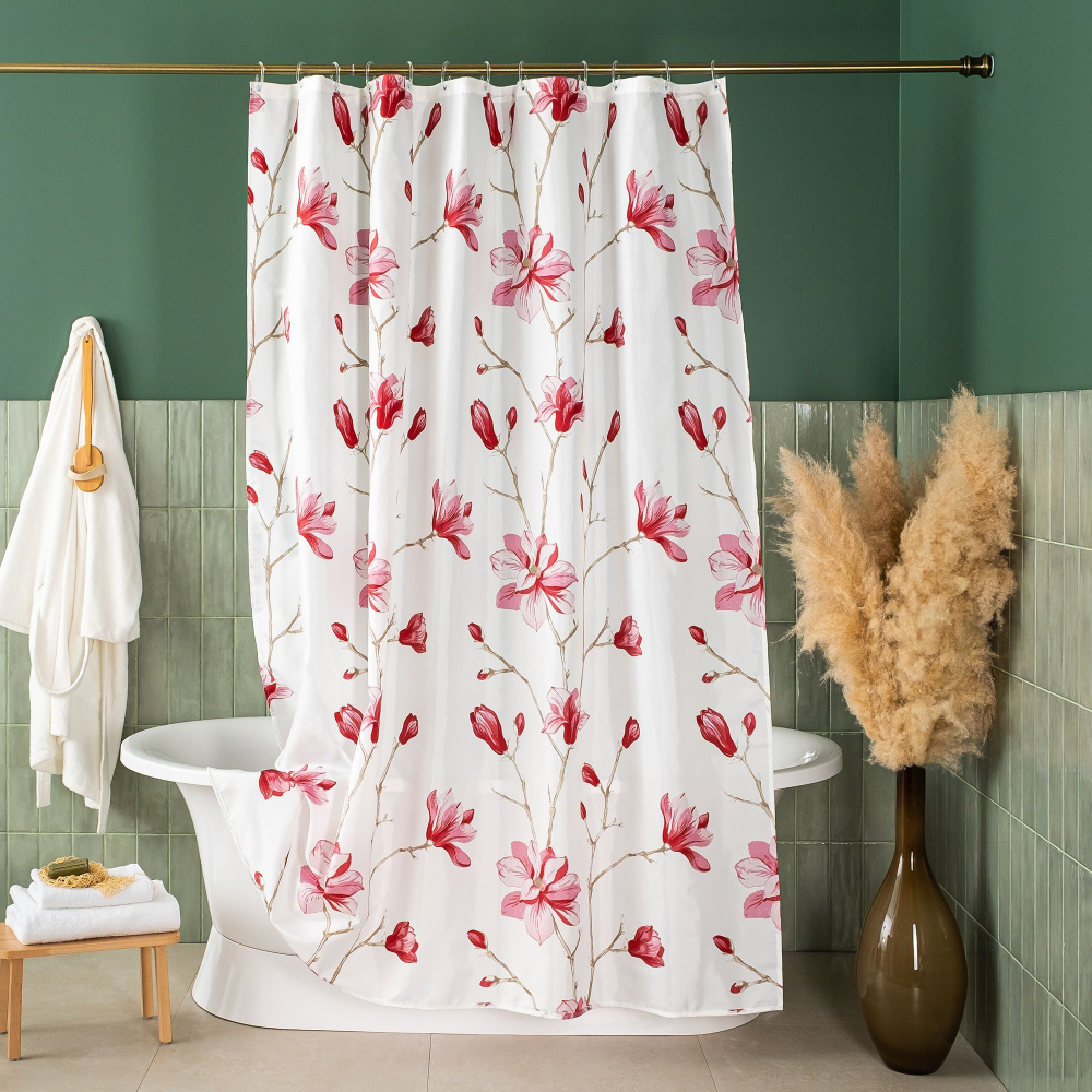 Занавеска (штора) Liseron для ванной комнаты тканевая 180х200 см., цвет розовый  #1