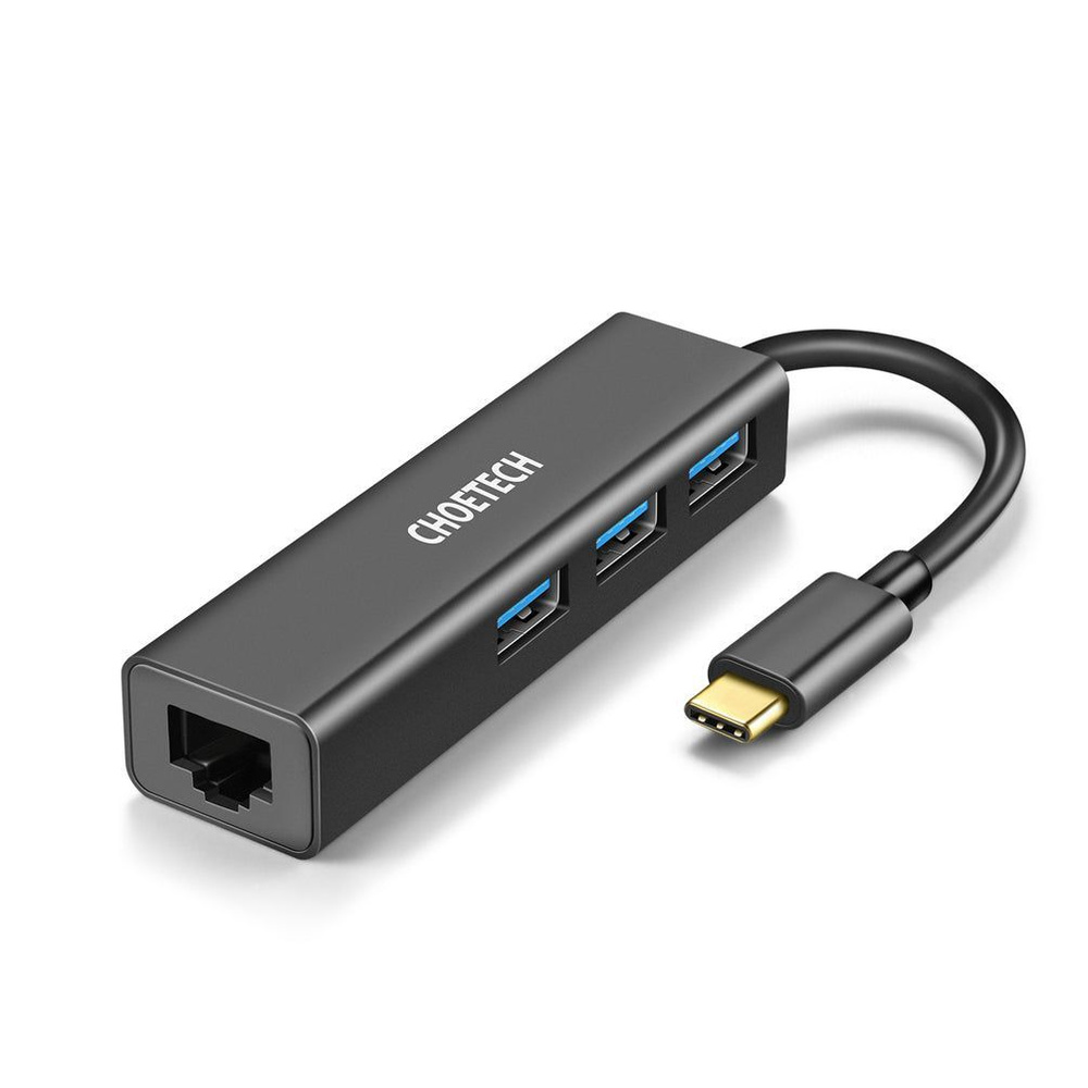 USB-хаб Choetech 4-In-1 USB-C To RJ45 Adapter (3xUSB-A 3.0, 1xEthernet 1000 Mbps) HUB-U02 #1