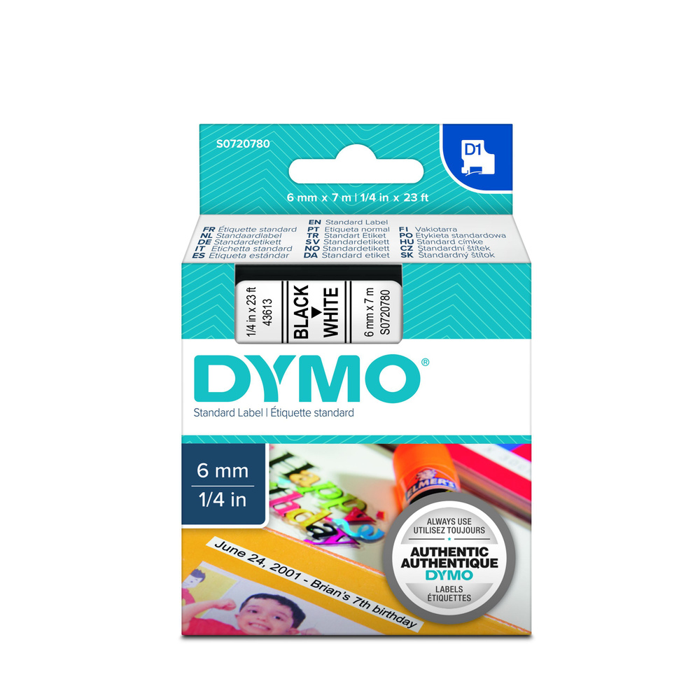 Лента Dymo D1 S0720780/43613 для принтеров серии Label Manager (черный на белом, 6 мм, длина 7 м)  #1