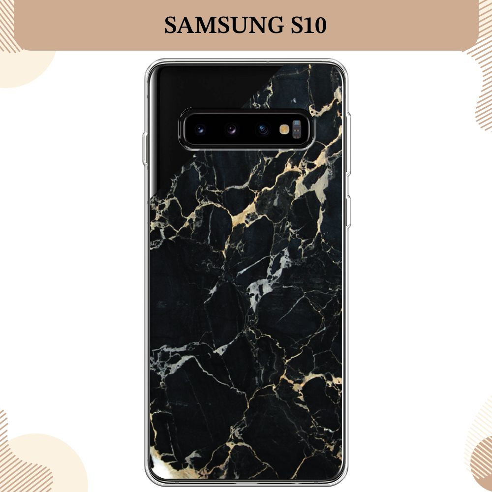 Силиконовый чехол на Samsung Galaxy S10 / Самсунг S10 Черный мрамор уголок, прозрачный  #1