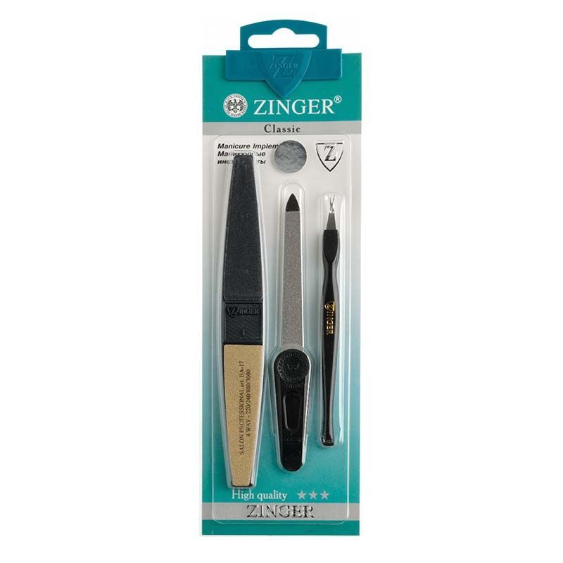 Zinger Набор для маникюра SIS-09 (пилочка-полировка; алмазная пилка; триммер), маникюрный инструмент #1