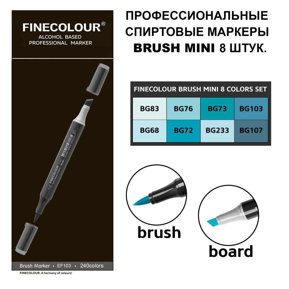 Спиртовые маркеры для скетчинга Finecolour Brush mini SET BG, 8 шт. #1