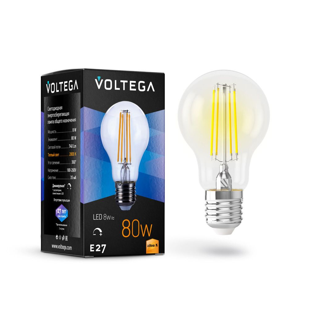 Диммируемая светодиодная лампа филаментная Voltega E27 8W (соответствует 75W) 740Lm 2800K (теплый белый) #1