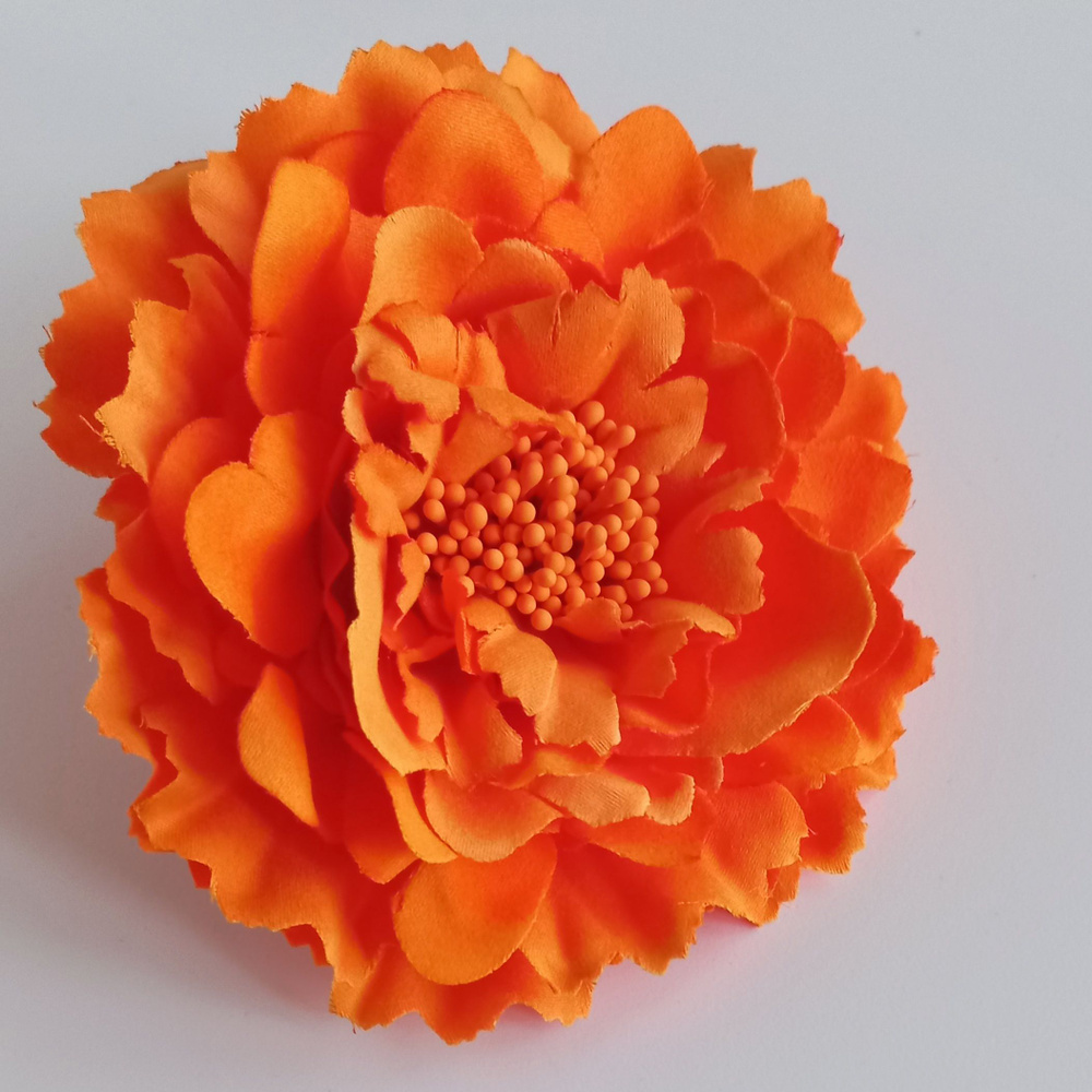 Заколка - брошь цветок Пион, диаметр 11 см, оранжевая #1