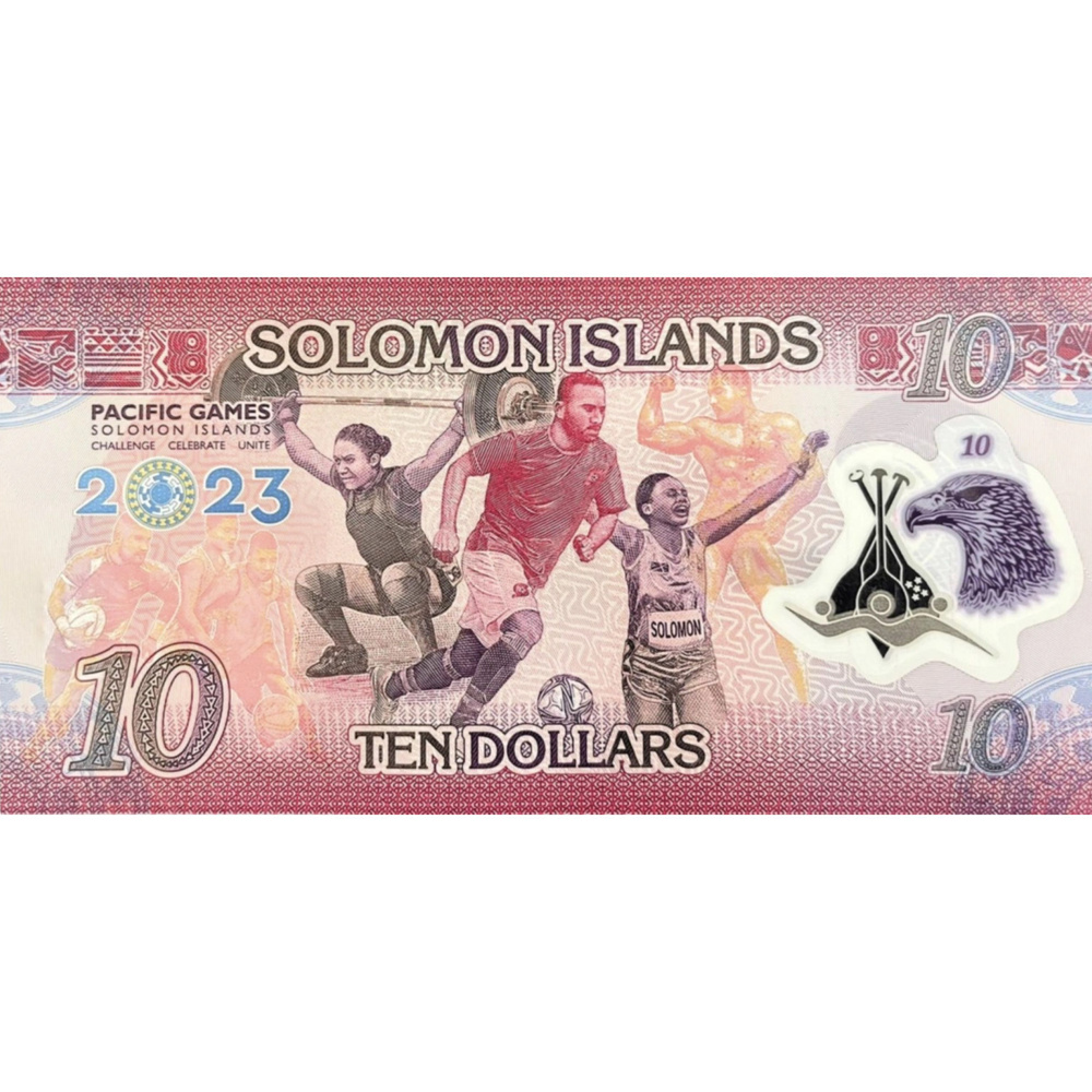 Банкнота 10 долларов XVII Тихоокеанские игры. Соломоновы острова 2023 aUNC  #1