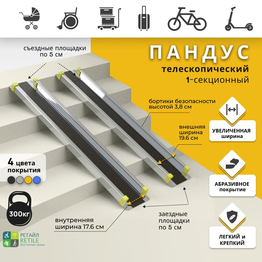 Пандус 1-секционный Ретайл Антислип 130 см, чёрный (рабочая длина 120 см + 2 опор.площадки по 5 см)  #1