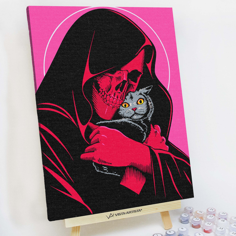 Картина по номерам, холст на подрамнике - Любимец - Смерть и котик 30x40 см.  #1