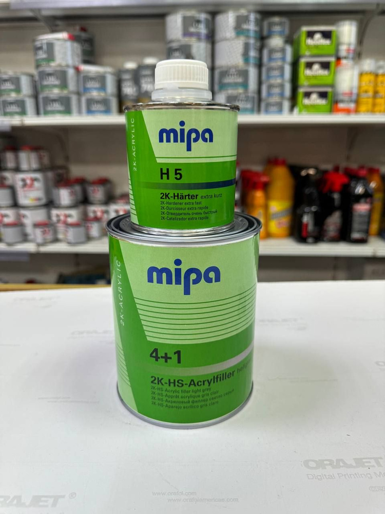 MIPA HS Грунт 4+1 Acrylfiller 1л. СВЕТЛО-СЕРЫЙ + отв. Н5 0.25л. #1