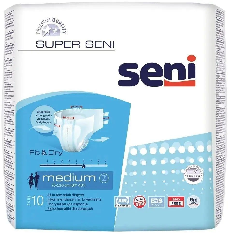 Подгузники (памперсы) для взрослых Super Seni Medium (средние) (обхват 75-110 см), 10 шт  #1