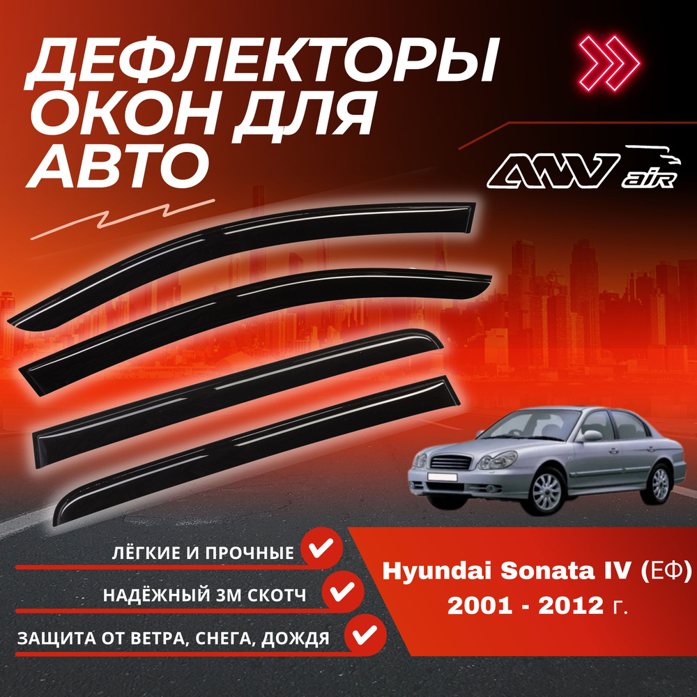Дефлекторы на окна Hyundai Sonata IV (ЕF) седан с 1998 по 2012г. #1